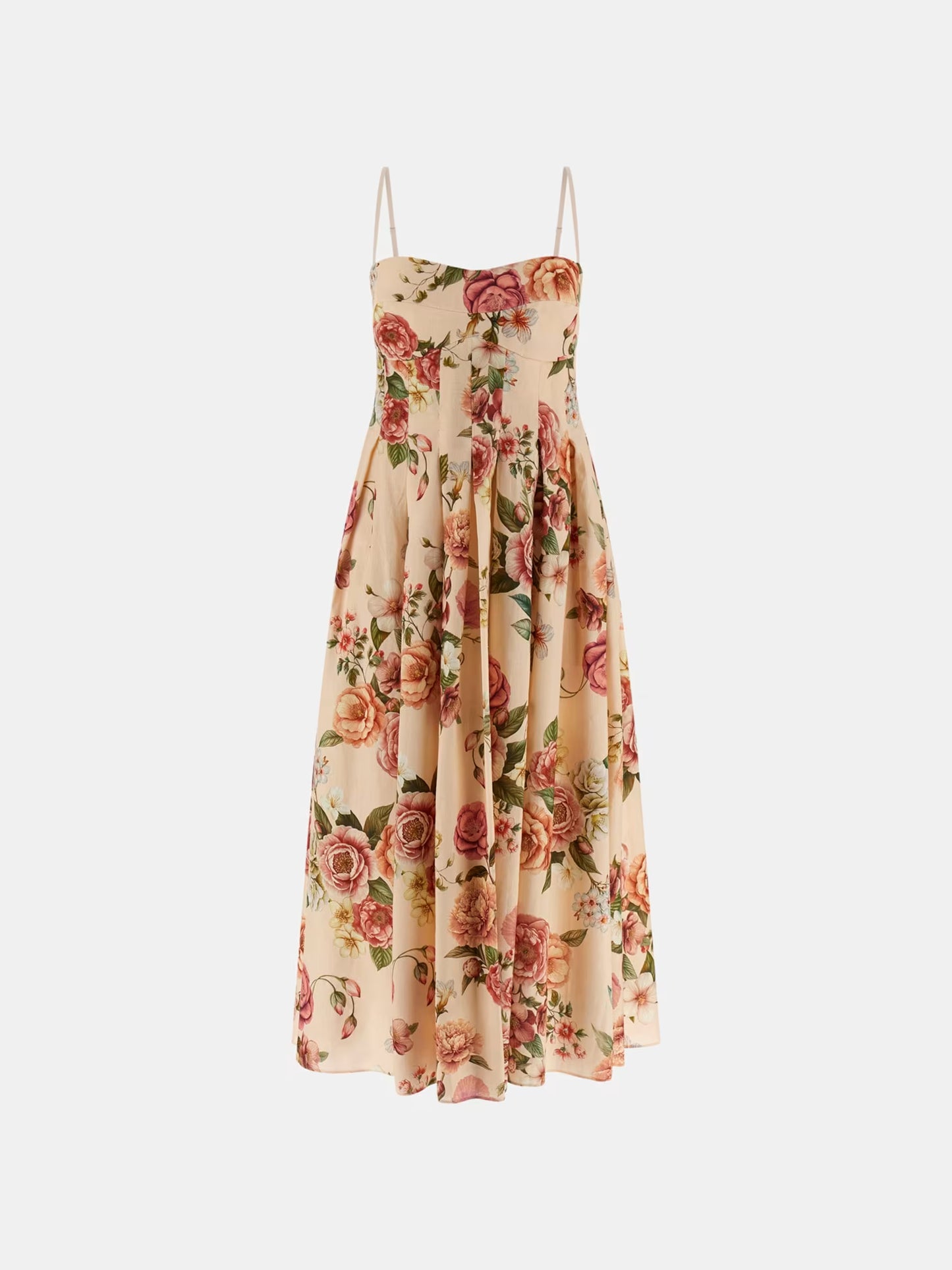 GUESS WOMAN BRIA LINEN FLORAL MIDI DRESS