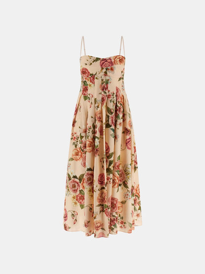 GUESS WOMAN BRIA LINEN FLORAL MIDI DRESS