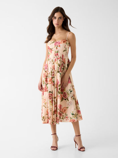 GUESS WOMAN BRIA LINEN FLORAL MIDI DRESS