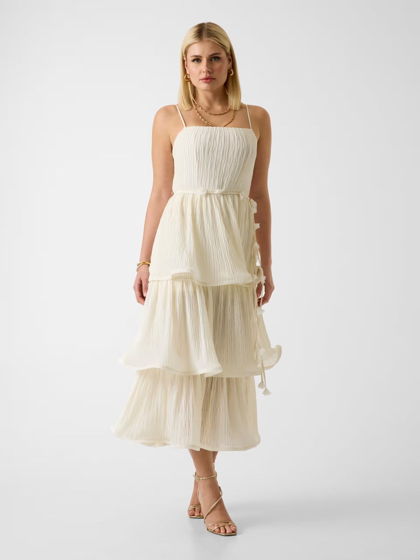 GUESS WOMAN ALESSIA CHIFFON FLOUNCED MIDI DRESS