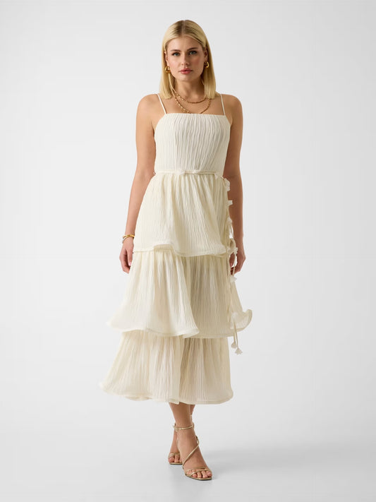 GUESS WOMAN ALESSIA CHIFFON FLOUNCED MIDI DRESS