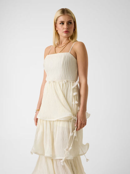 GUESS WOMAN ALESSIA CHIFFON FLOUNCED MIDI DRESS