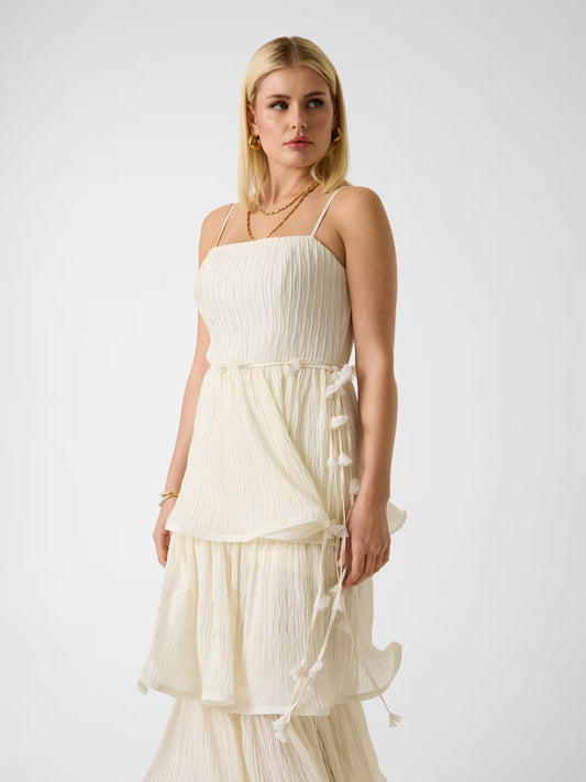 GUESS WOMAN ALESSIA CHIFFON FLOUNCED MIDI DRESS