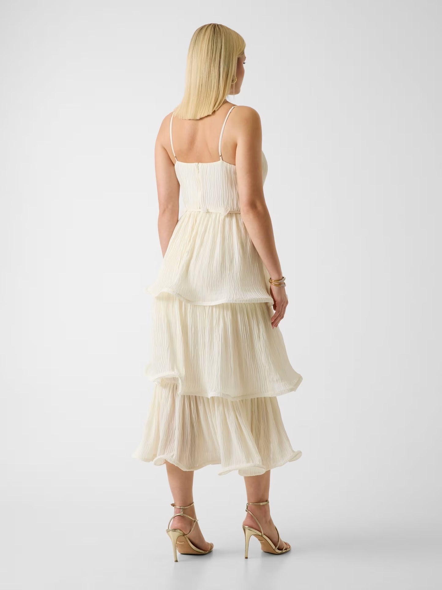 GUESS WOMAN ALESSIA CHIFFON FLOUNCED MIDI DRESS