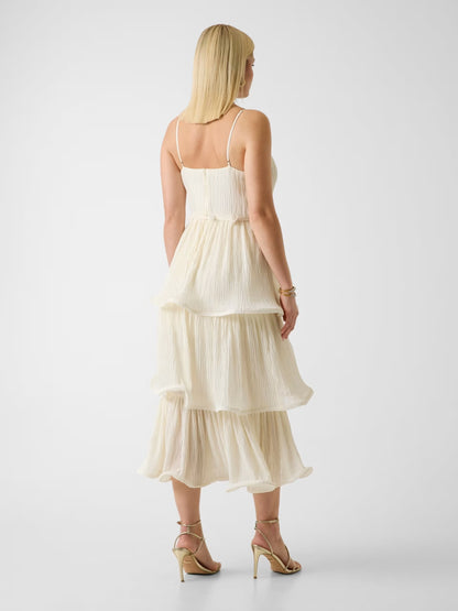 GUESS WOMAN ALESSIA CHIFFON FLOUNCED MIDI DRESS