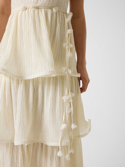 GUESS WOMAN ALESSIA CHIFFON FLOUNCED MIDI DRESS