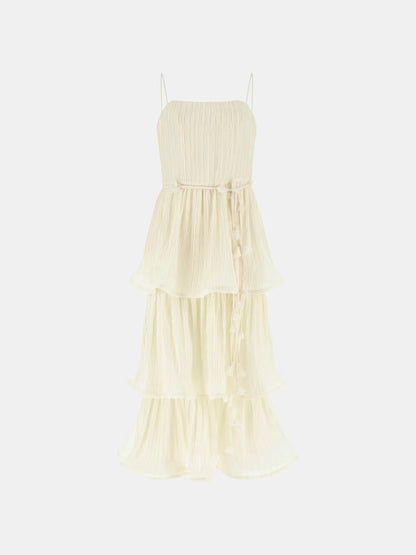 GUESS WOMAN ALESSIA CHIFFON FLOUNCED MIDI DRESS