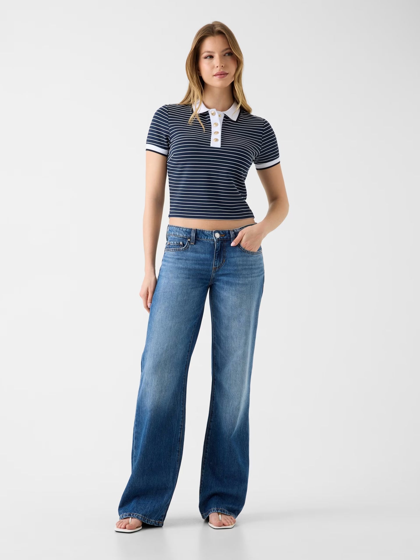 GUESS WOMAN ALPHONSINE STRIPED POLO SHIRT