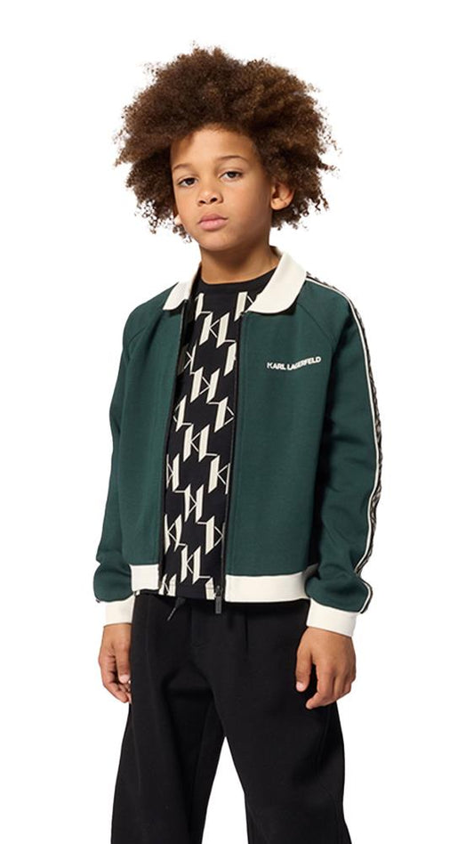 KARL LAGERFELD LOGO-PRINT ZIP-UP BOMBER JACKET