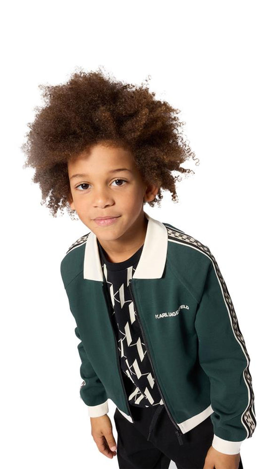 KARL LAGERFELD KIDS LOGO-PRINT ZIP-UP BOMBER JACKET