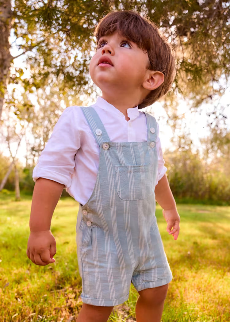 MAYORAL BABY LINEN STRIPED DUNGAREES