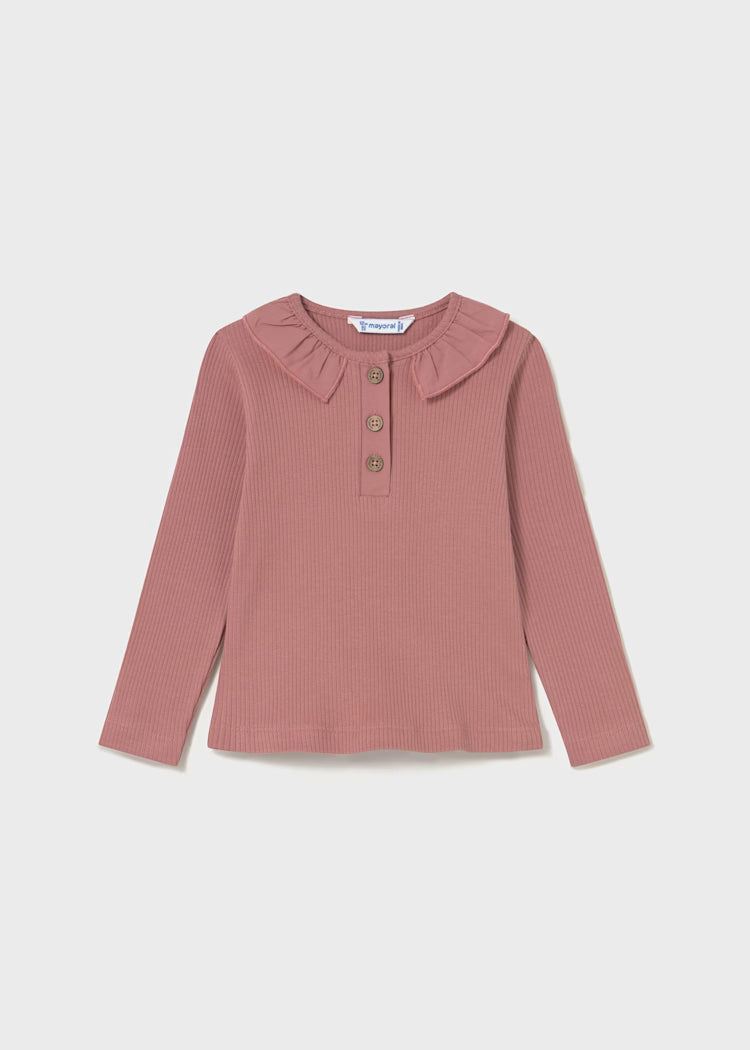 MAYORAL BABYS RIBBED POLO SHIRT WITH RUFFLE COLLAR