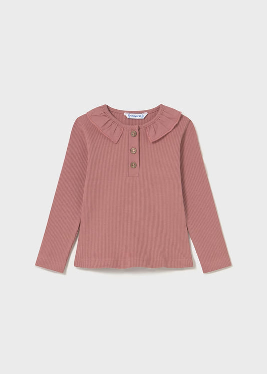 MAYORAL BABYS RIBBED POLO SHIRT WITH RUFFLE COLLAR