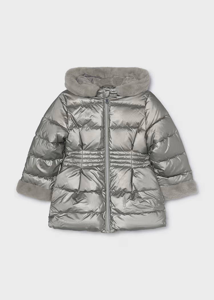 MAYORAL GIRLS METTALLIC FUR-HOODED PUFFER JACKET