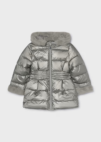 MAYORAL GIRLS METTALLIC FUR-HOODED PUFFER JACKET