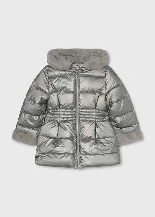 MAYORAL GIRLS METTALLIC FUR-HOODED PUFFER JACKET