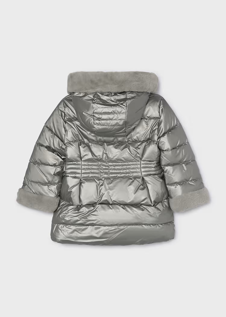 MAYORAL GIRLS METTALLIC FUR-HOODED PUFFER JACKET