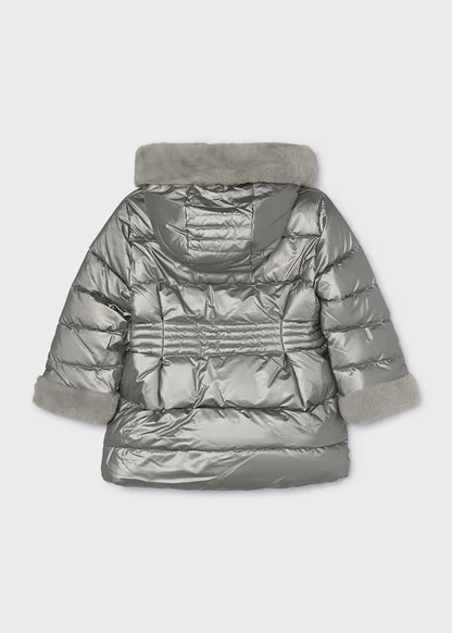 MAYORAL GIRLS METTALLIC FUR-HOODED PUFFER JACKET