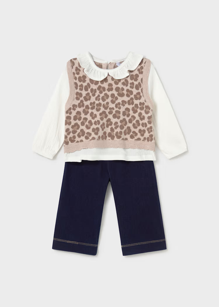 MAYORAL BABY PANTS AND BLOUSE SET WITH VEST