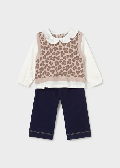 MAYORAL BABY PANTS AND BLOUSE SET WITH VEST