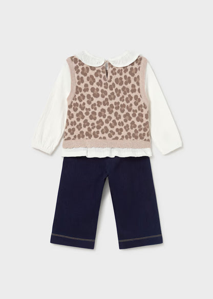 MAYORAL BABY PANTS AND BLOUSE SET WITH VEST