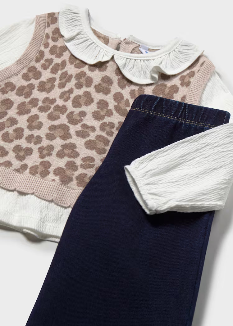 MAYORAL BABY PANTS AND BLOUSE SET WITH VEST