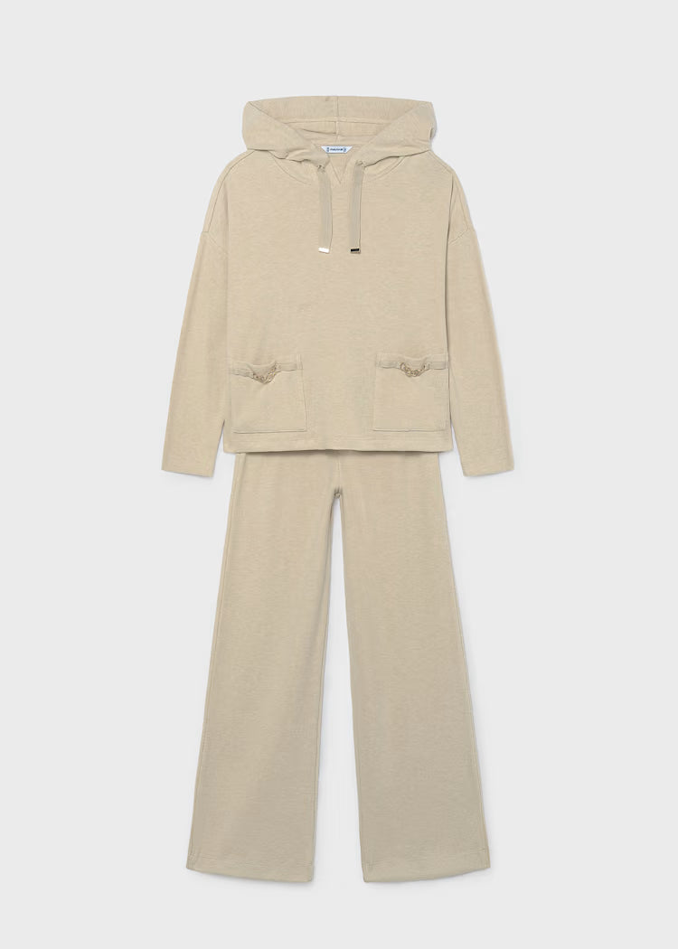 MAYORAL GIRLS' RIBBED PANTS AND HOODIE SET