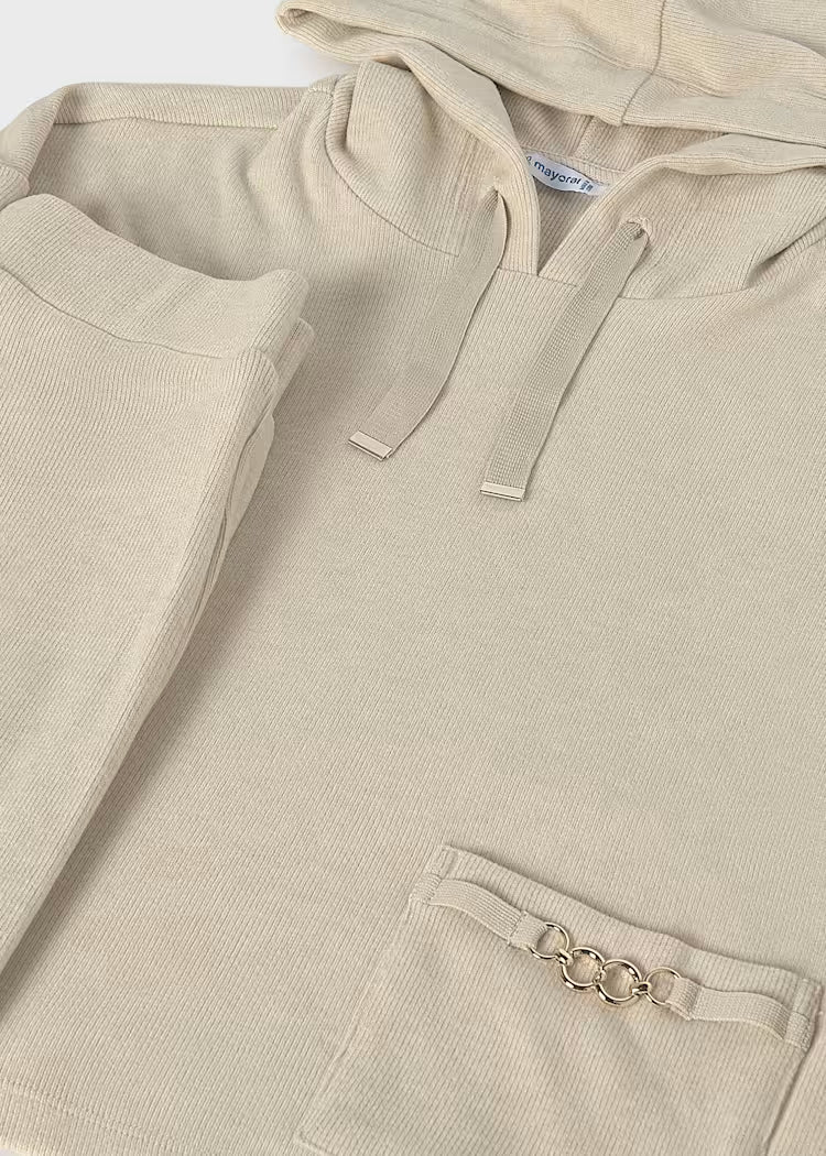 MAYORAL GIRLS' RIBBED PANTS AND HOODIE SET