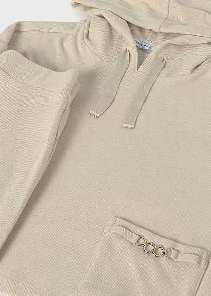 MAYORAL GIRLS' RIBBED PANTS AND HOODIE SET
