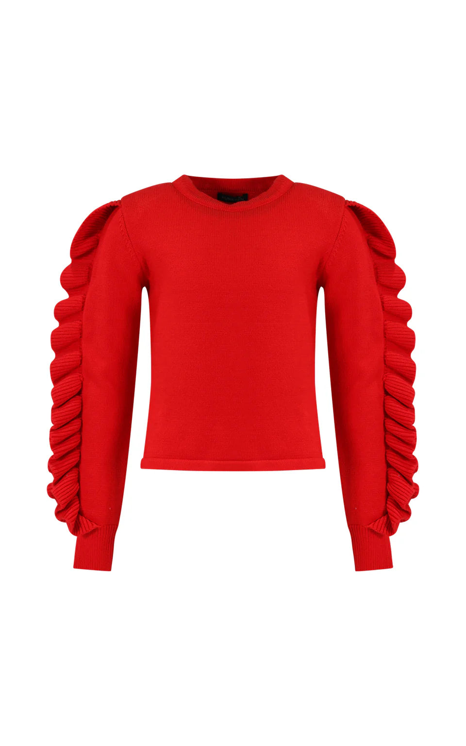 FUN FUN CREW NECK KNITTED WOOL SWEATER WITH RUFFLES