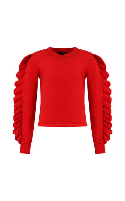 FUN FUN CREW NECK KNITTED WOOL SWEATER WITH RUFFLES