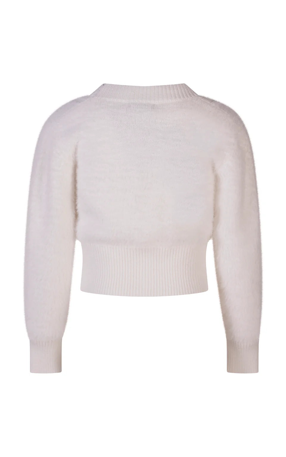 FUN FUN FUR-EFFECT WOOL CARDIGAN WITH JEWEL BUTTONS AND HEART DETAIL