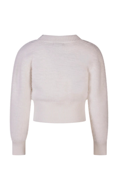 FUN FUN FUR-EFFECT WOOL CARDIGAN WITH JEWEL BUTTONS AND HEART DETAIL