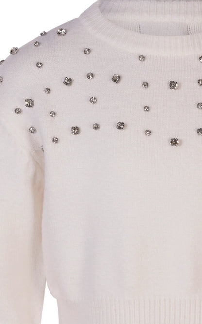 FUN FUN CREW NECK SWEATER IN KNITTED WOOL WITH APPLIED STONES