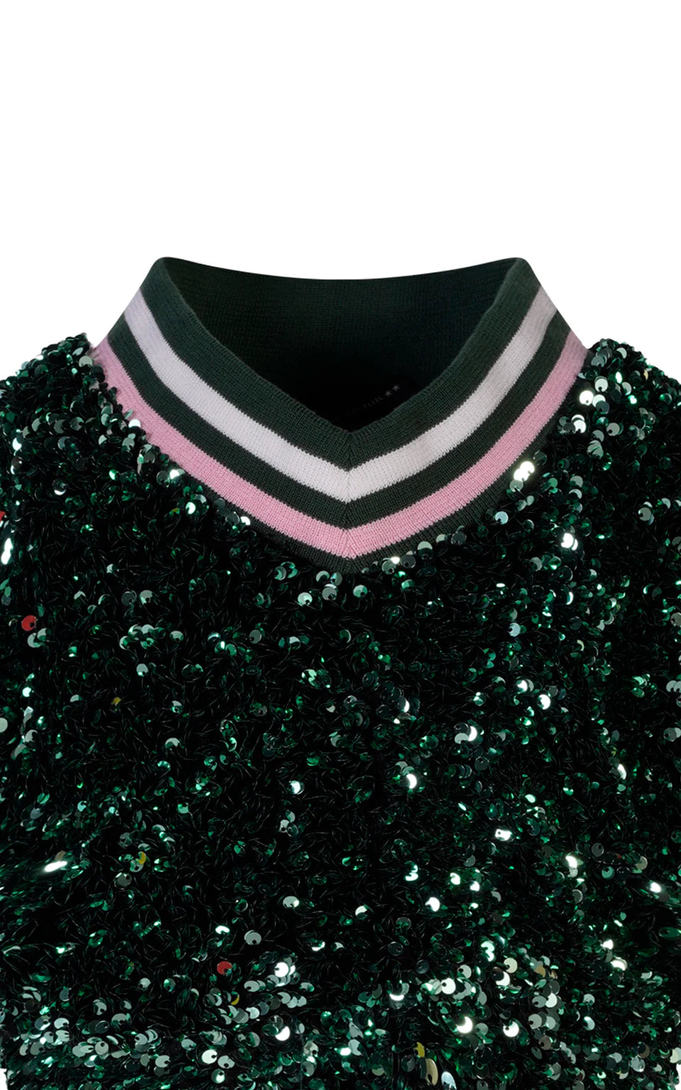 TOP - SEQUINED VEST WITH POINTED COLLAR IN STRIPED KNIT RIB