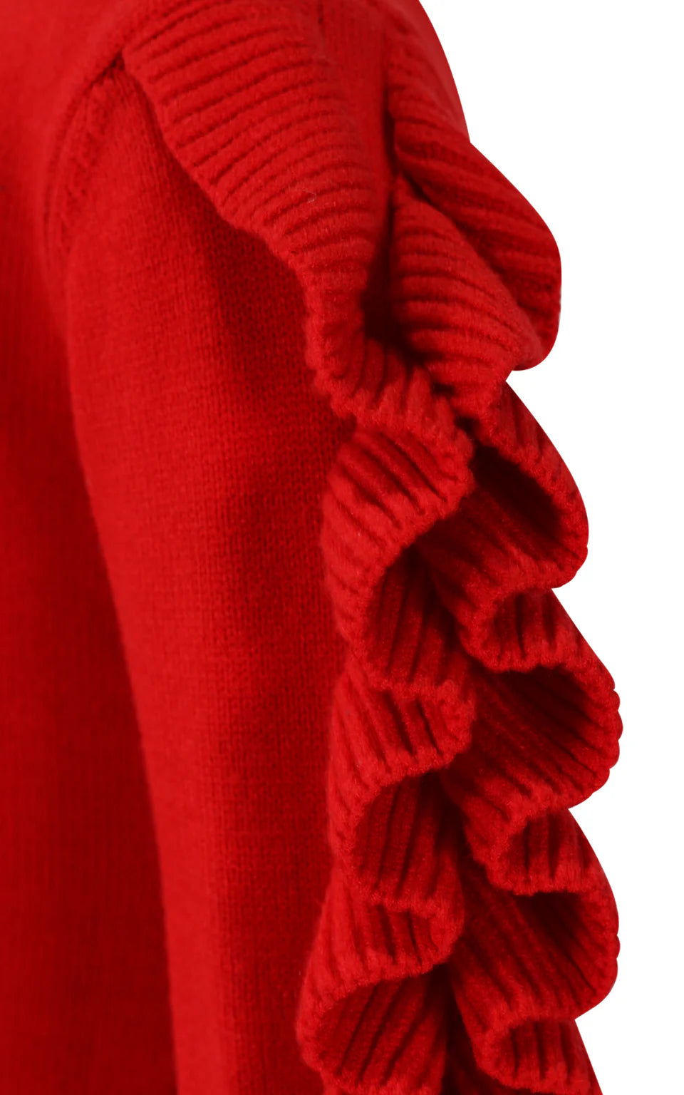 FUN FUN CREW NECK KNITTED WOOL SWEATER WITH RUFFLES