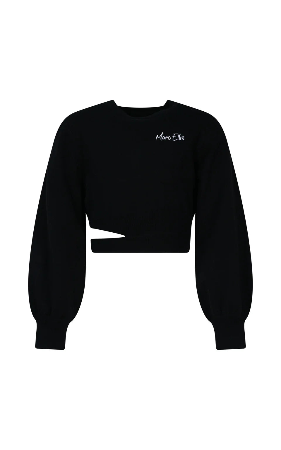 MARC ELLIS CROPPED CREW NECK WOOL SWEATER WITH SIDE OPENING AND LOGO EMBROIDERY