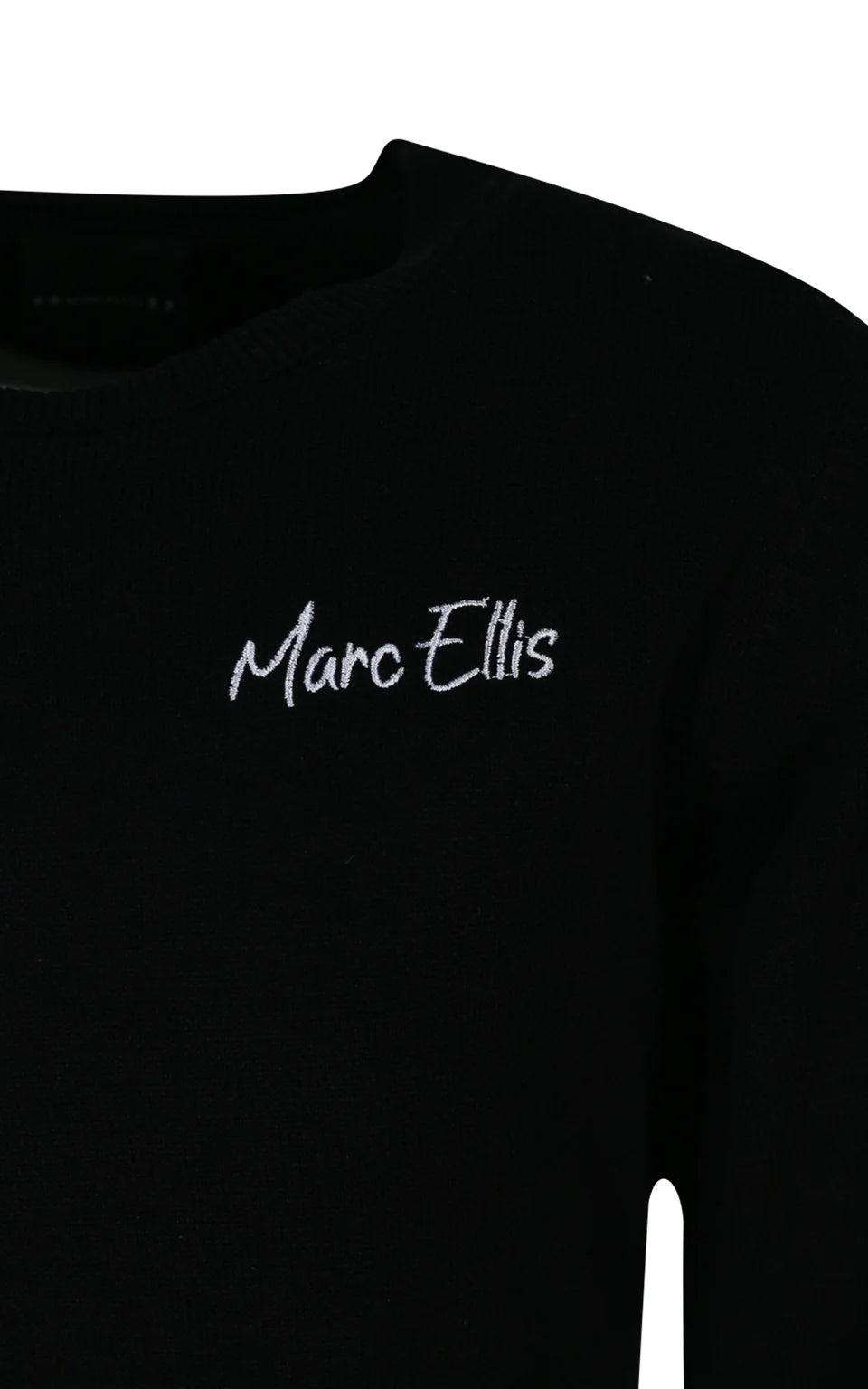 MARC ELLIS CROPPED CREW NECK WOOL SWEATER WITH SIDE OPENING AND LOGO EMBROIDERY