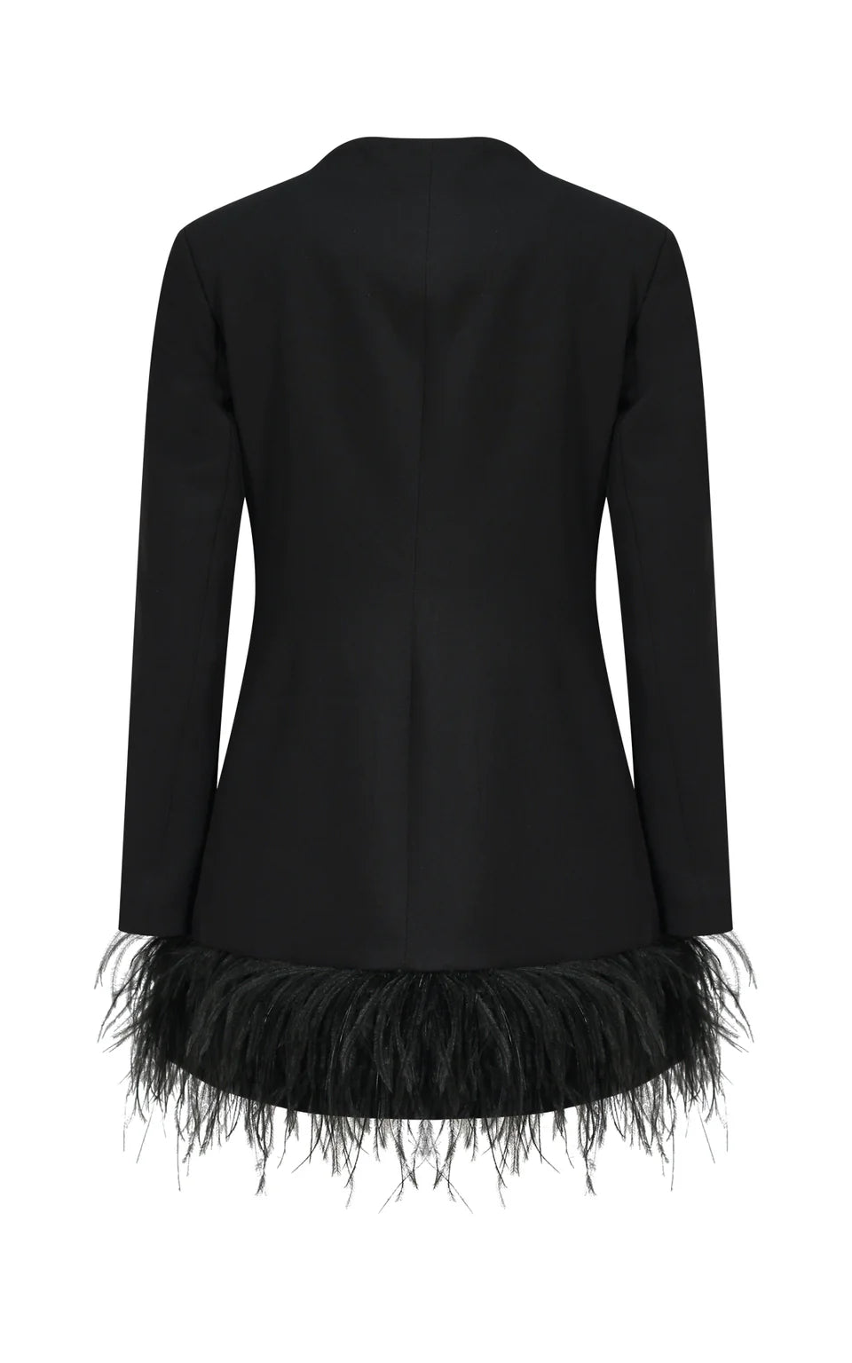 MARC ELLIS DOUBLE-BREASTED JACKET SUIT IN TECHNICAL FABRIC WITH FABRIC BUTTONS AND FEATHER AT THE BOTTOM