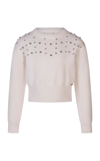 FUN FUN CREW NECK SWEATER IN KNITTED WOOL WITH APPLIED STONES