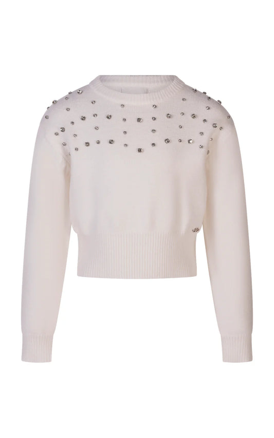 FUN FUN CREW NECK SWEATER IN KNITTED WOOL WITH APPLIED STONES
