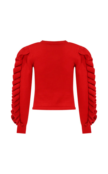 FUN FUN CREW NECK KNITTED WOOL SWEATER WITH RUFFLES