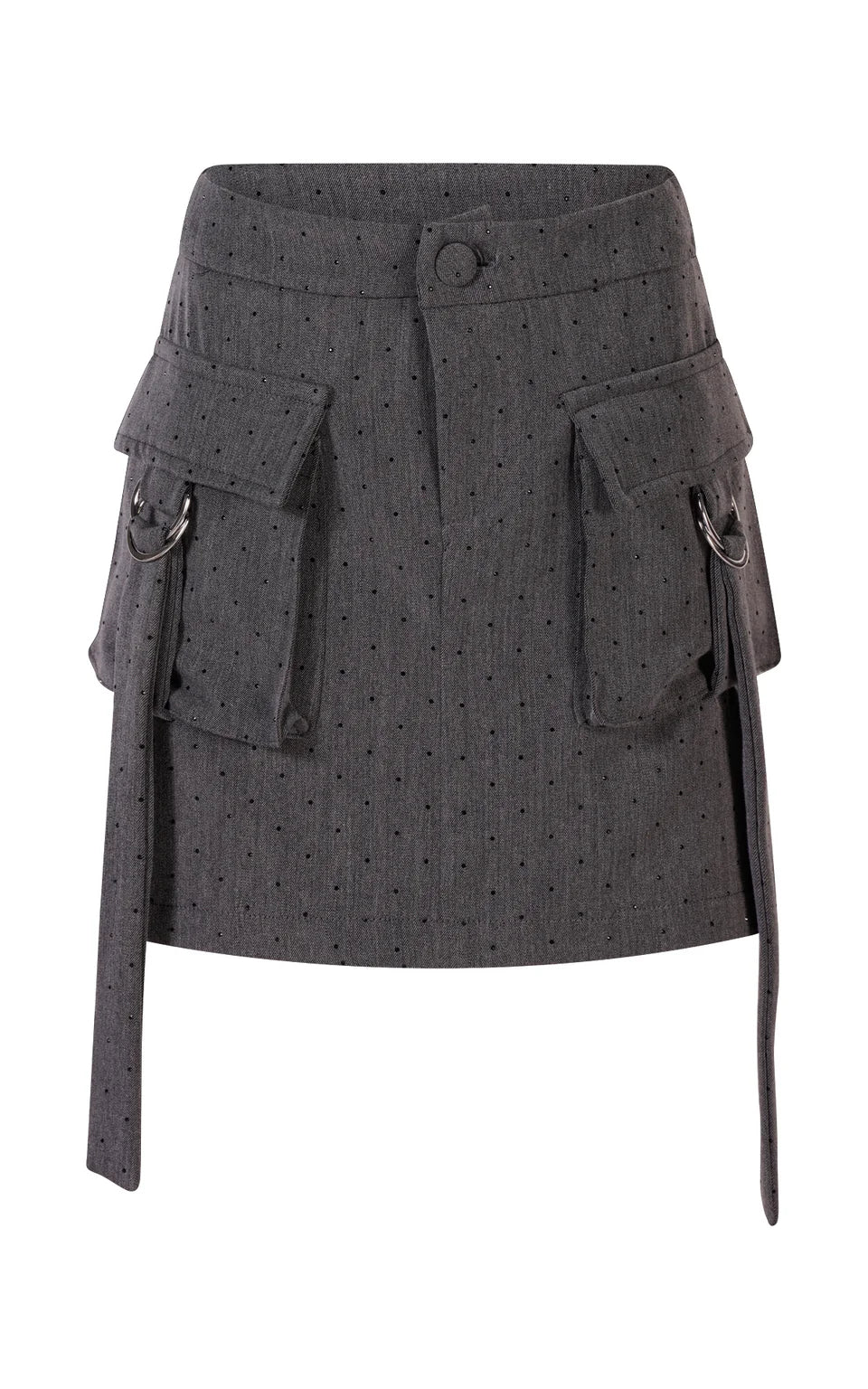 FUN FUN WOOL-EFFECT SKIRT WITH RHINESTONES AND UTILITY DETAILS