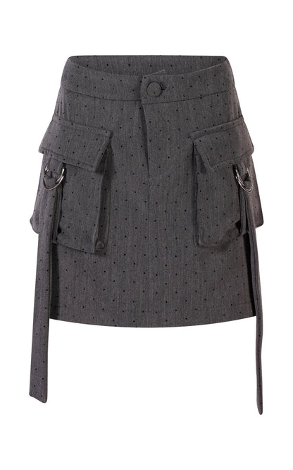 FUN FUN WOOL-EFFECT SKIRT WITH RHINESTONES AND UTILITY DETAILS