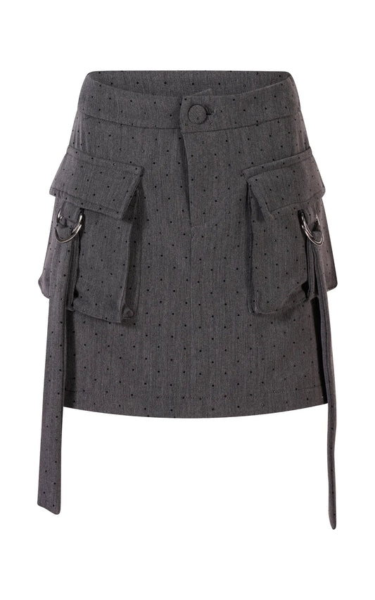 FUN FUN WOOL-EFFECT SKIRT WITH RHINESTONES AND UTILITY DETAILS