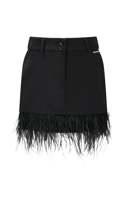 MARC ELLIS SKIRT IN SOFT TECHNICAL FABRIC WITH FEATHER HEM AND LOGO PLAQUE