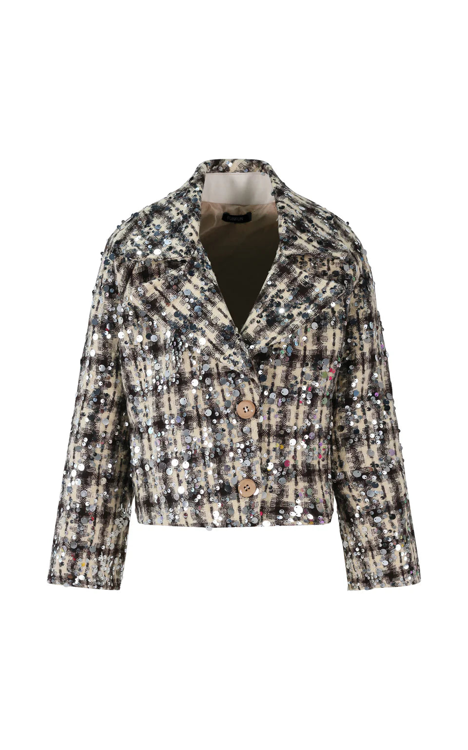 FUN FUN BLAZER WITH LONG FLARED SLEEVES IN TEXTURED FABRIC WITH SEQUINS