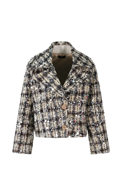 FUN FUN BLAZER WITH LONG FLARED SLEEVES IN TEXTURED FABRIC WITH SEQUINS