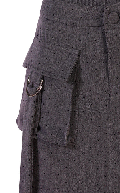 FUN FUN WOOL-EFFECT SKIRT WITH RHINESTONES AND UTILITY DETAILS