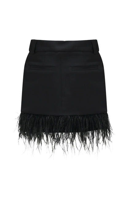 MARC ELLIS SKIRT IN SOFT TECHNICAL FABRIC WITH FEATHER HEM AND LOGO PLAQUE